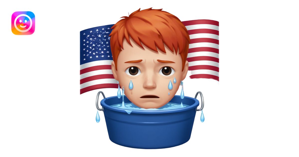 short red haired man crying into bucket with USA flag on it emoji | AI ...