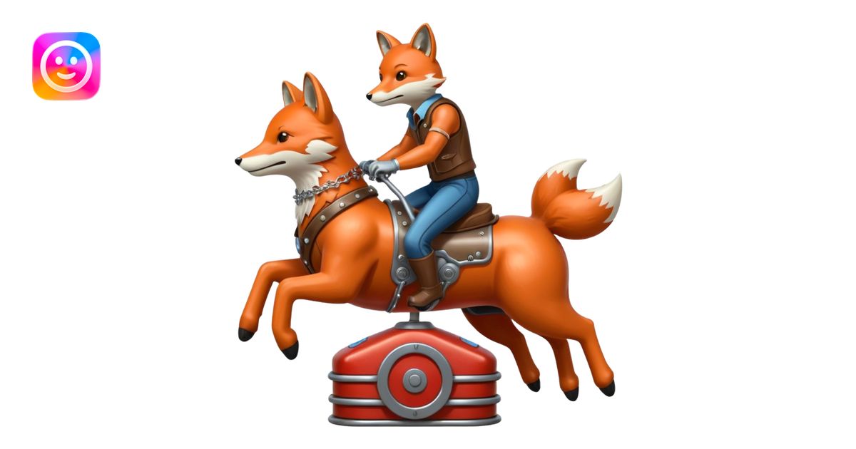 Humanoid fox riding a mechanical bull emoji | AI Emoji Generator
