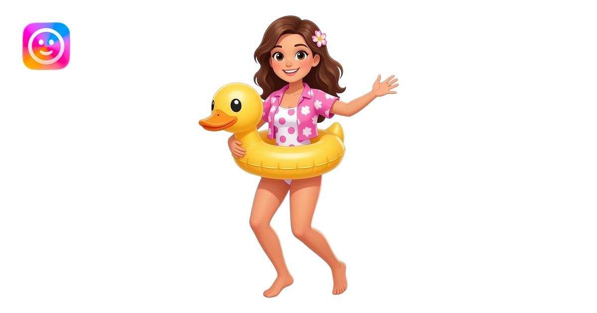 Wearing duck floatie 3d style photo in the stone age sunset beach A ...