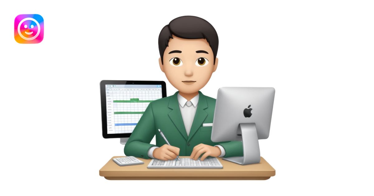 asian man doing spreadsheets on computer emoji | AI Emoji Generator