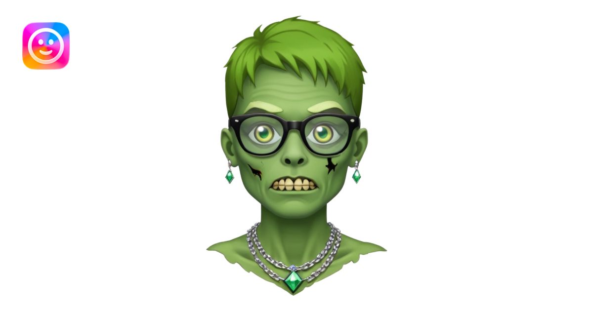 Zombie verde con lentes negros y cadena de diamantes emoji | AI Emoji ...