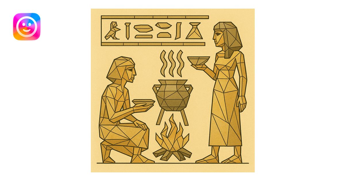 ancient Egyptian cooking scene in hieroglyphic style illustration | AI ...