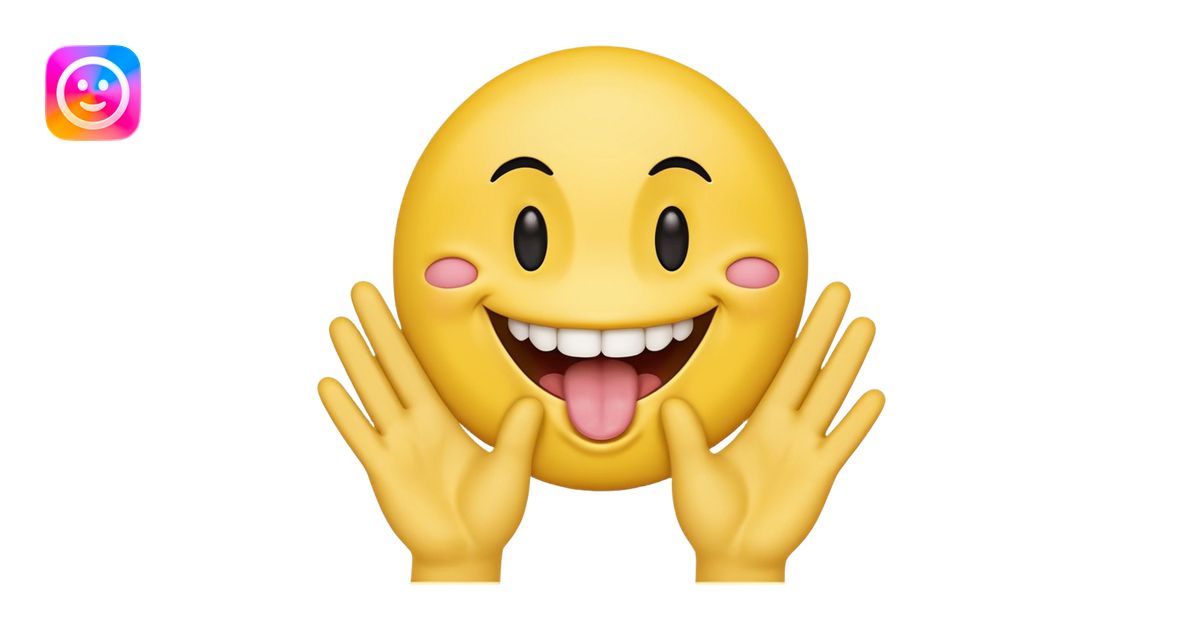 Hands spreading open while a smiley face with its tongue out is in the ...