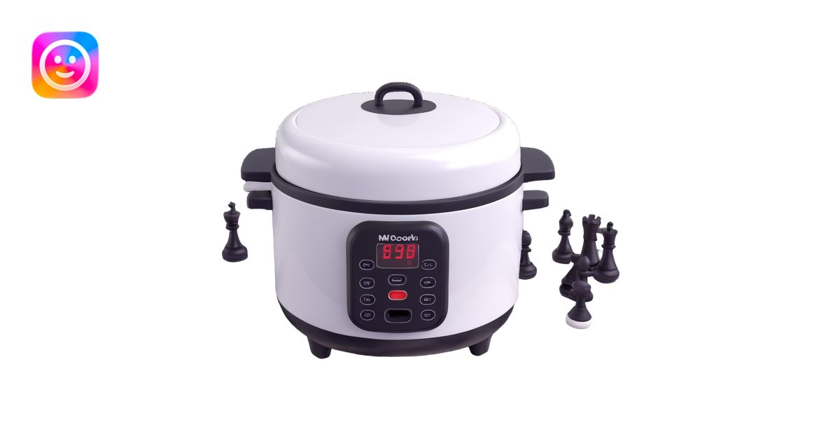 a 3D rice cooker on a chess board, with realistic shading and ...