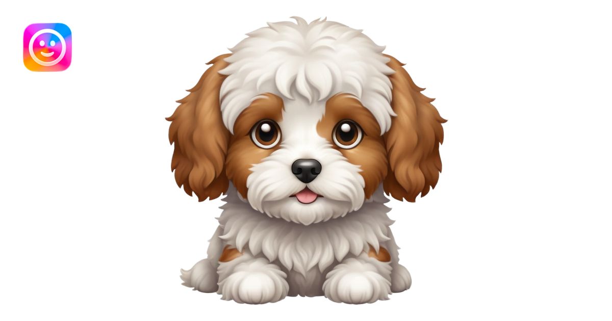 White cavapoo with brown spots emoji | AI Emoji Generator