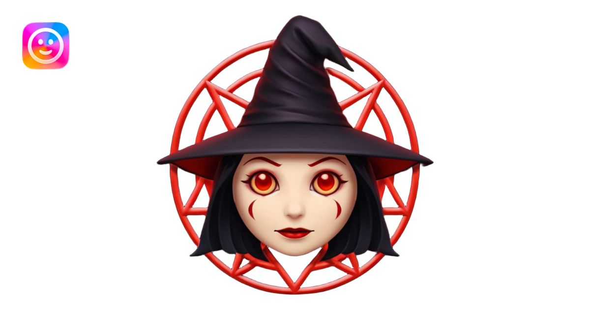iOS emoji, dark fantasy magic seal, witch symbol, web pattern, red glow ...
