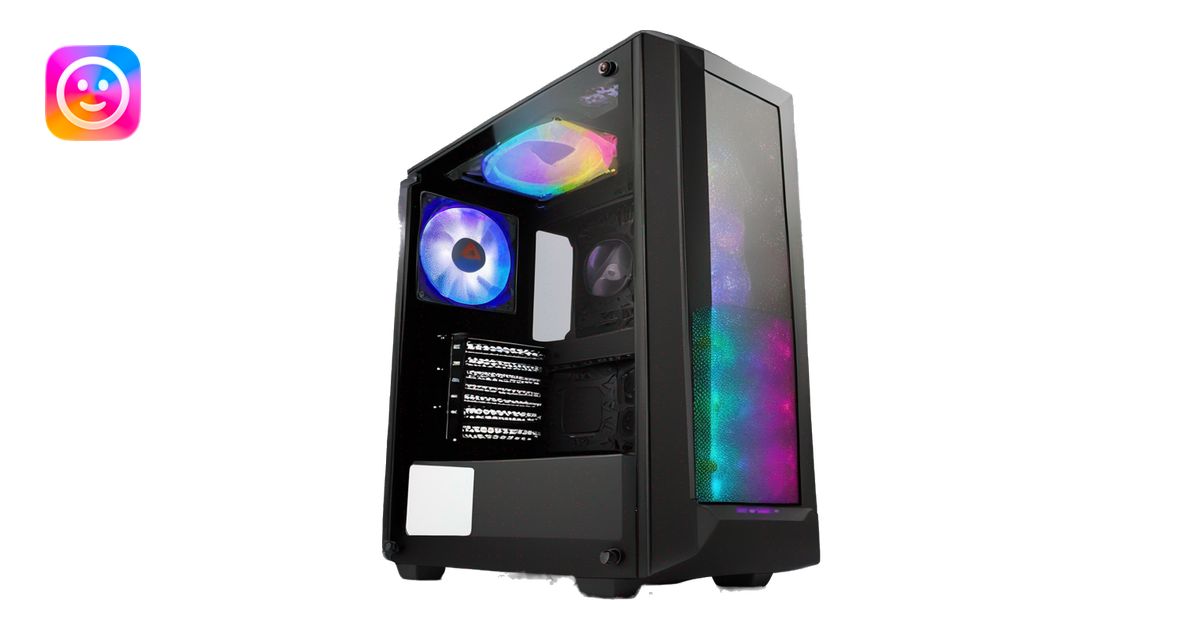 Black gaming PC RGB mid-tower case with glass side panel emoji | AI ...