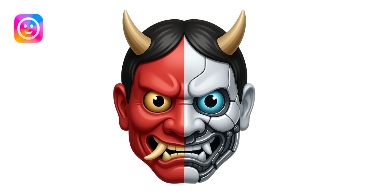 red bald japanese oni face with right half part-robot emoji | AI Emoji ...