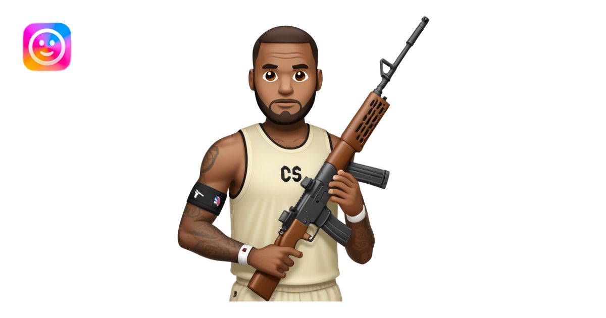 LeBron holding an assault rifle emoji | AI Emoji Generator