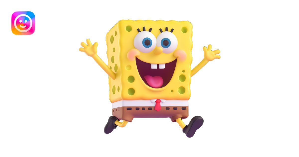 SpongeBob SquarePants, 3D emoji style, rounded features, playful look ...