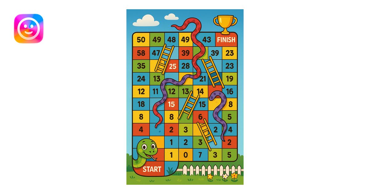 Create a colorful rectangular board game path in the classic 