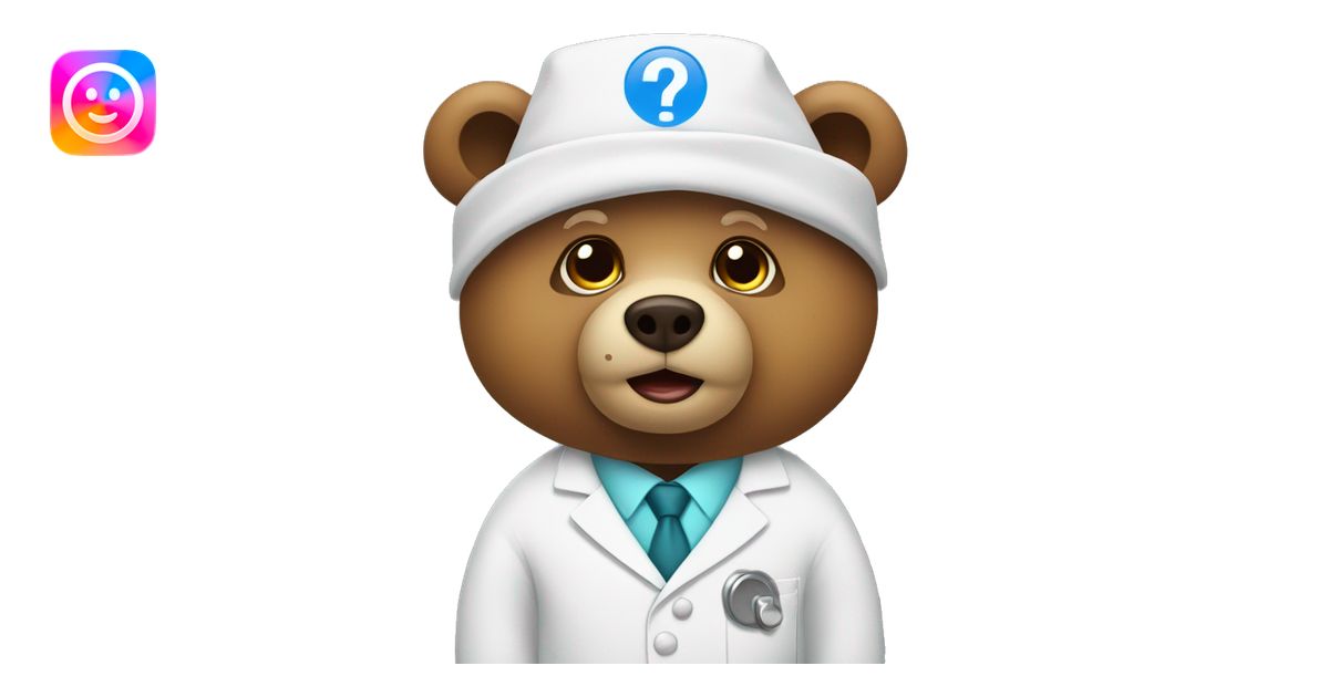 bear wearing lab coat with big question mark emoji | AI Emoji Generator