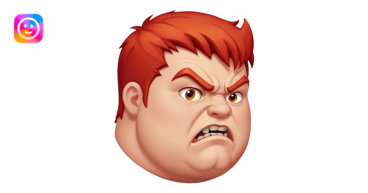 chubby young angry man in profile view with red hair and sharp fangs ...