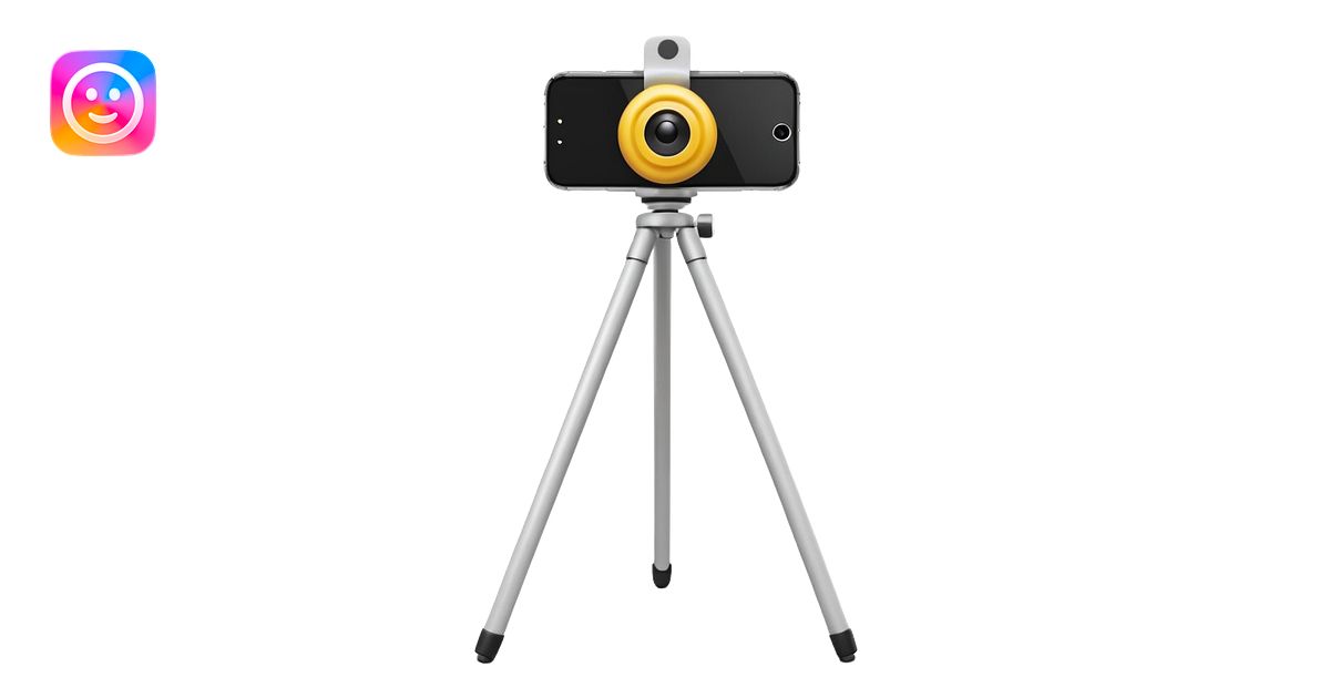 3D Apple-style emoji of a white tripod holding an iPhone 16 Pro, rear ...