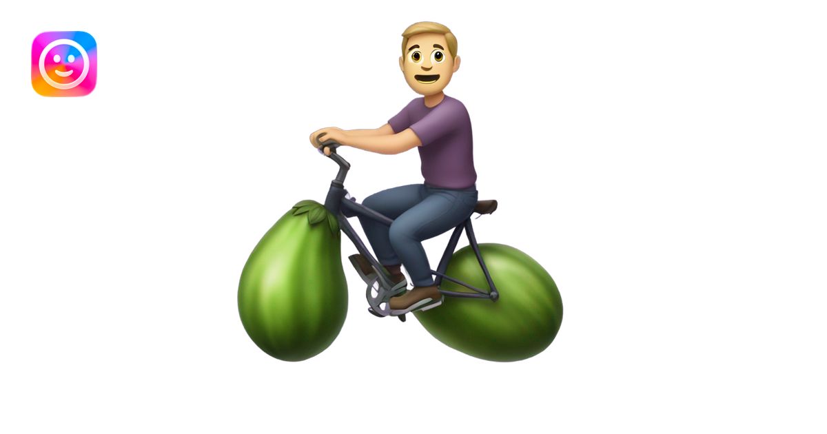 man riding an eggplant emoji like a bike emoji | AI Emoji Generator