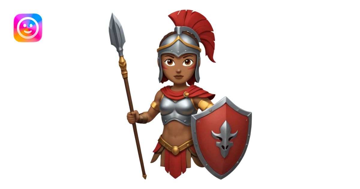 woman spartan warrior holding spear and shield emoji | AI Emoji Generator