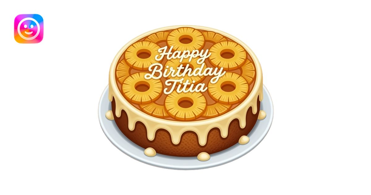 happy birthday titia message on a pineapple upside down cake emoji | AI ...
