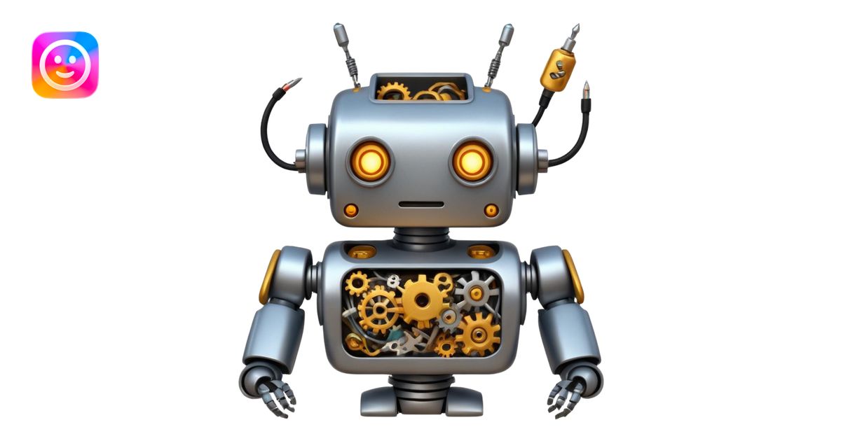 create a funny scene where a robot is exploded when coocking food emoji ...