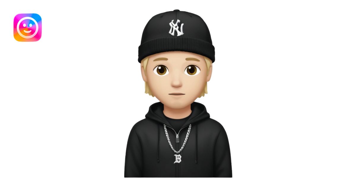 rapper da trắng, tóc vàng, full đen, có mũ len hãng MLB, đẹp trai emoji ...