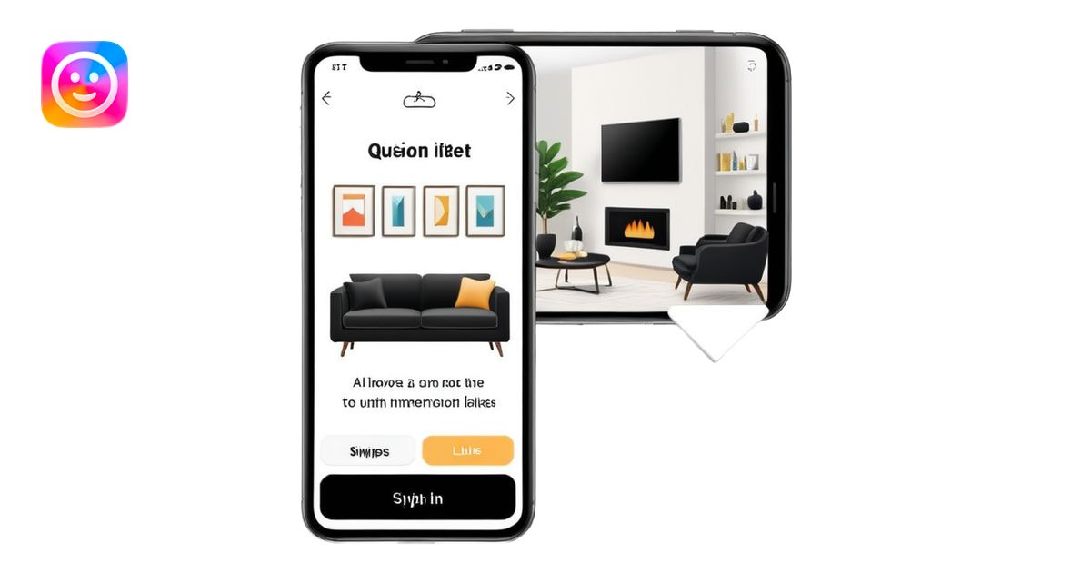 smartphone with interior design style quiz app showing swipe left and ...