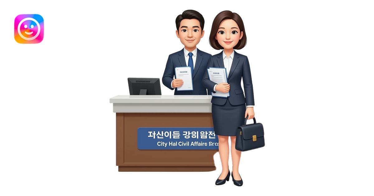 A simple icon of a korean visiting a city hall civil affairs office ...
