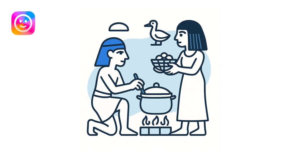 ancient Egyptian cooking scene in hieroglyphic style illustration | AI ...