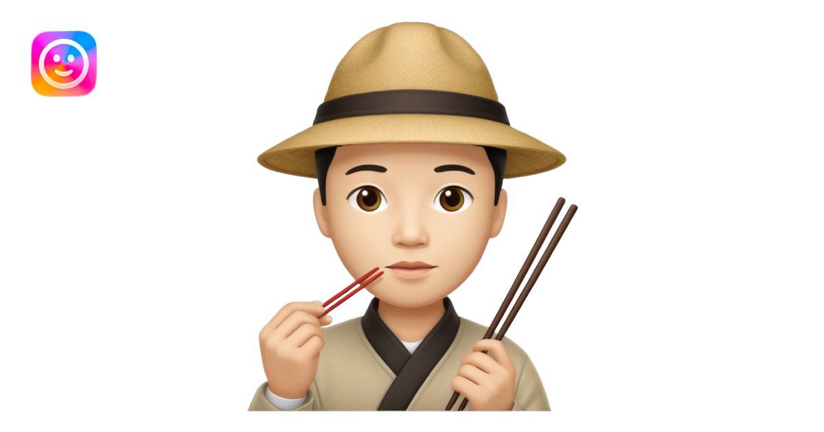 Chinese guy with a hat and chopsticks emoji | AI Emoji Generator