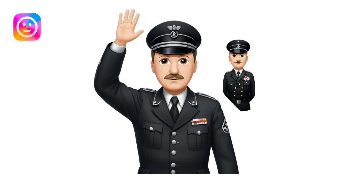 Adolf Hitler with a small mustache raising one hand straight out like a ...