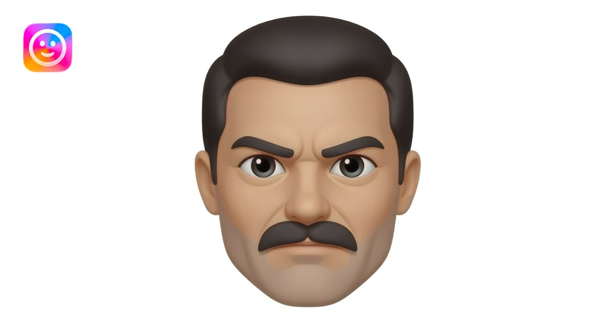 Create a simple emoji-style face with a small rectangular moustache ...