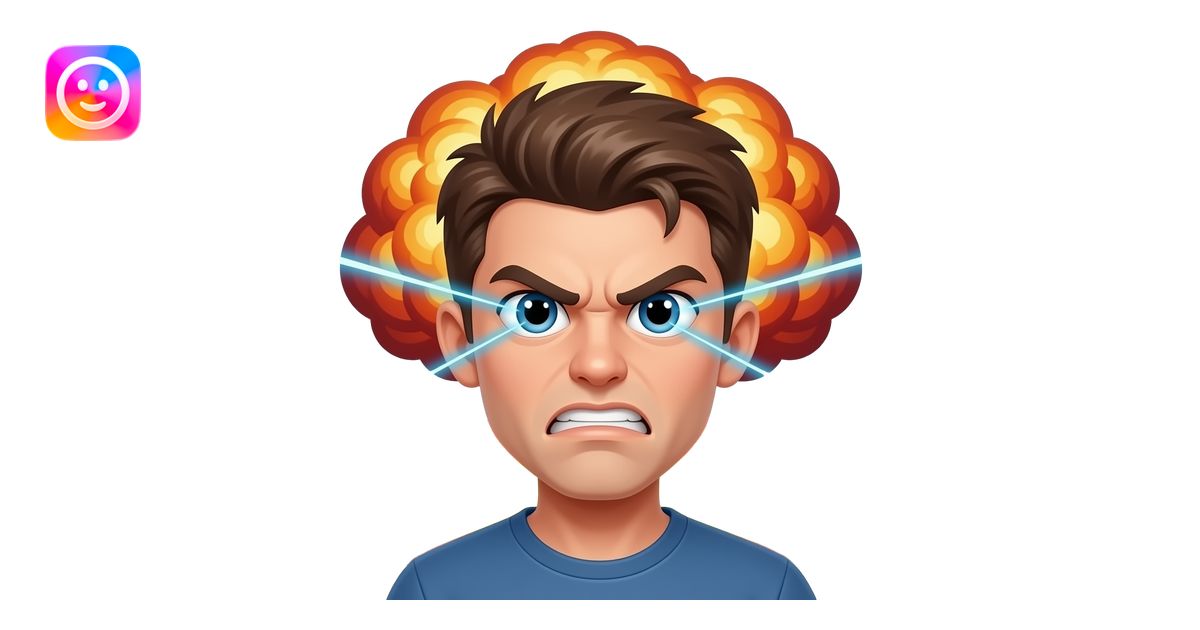 emoji, angry teen face, eyes shooting laser beams, nuclear mushroom ...