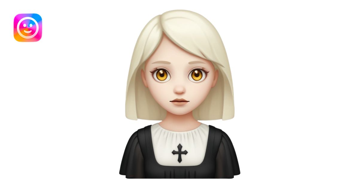 Stylized cult cartoon girl emoji, eerie-cute aesthetic, symmetrical ...