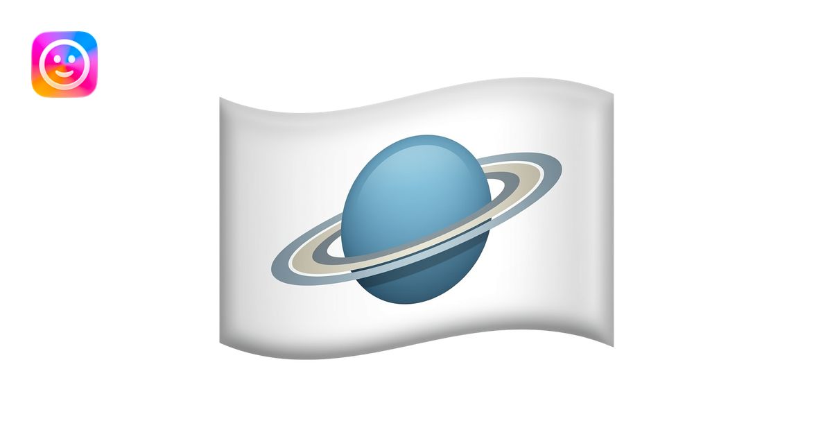 White flag with uranus planet on it emoji | AI Emoji Generator