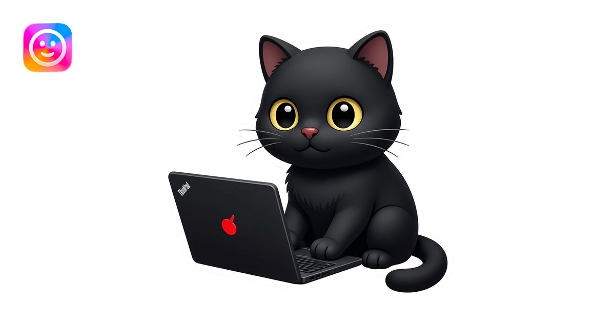 An emoji-style digital sticker of a cute black Scottish Fold cat with ...