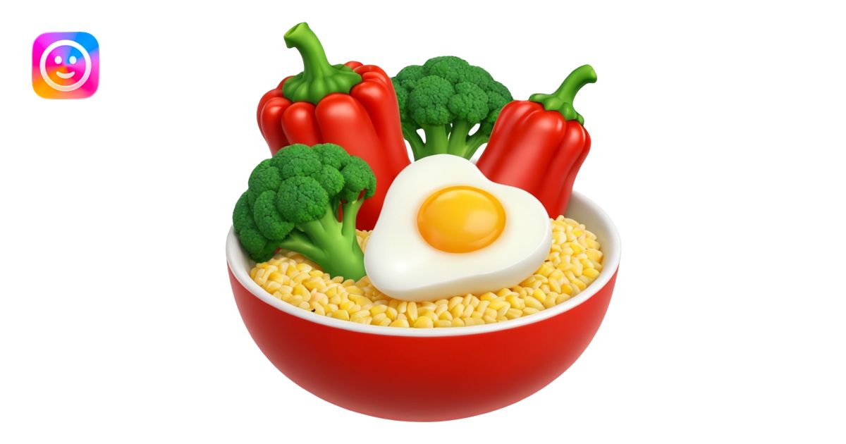 3D food emoji, glossy, smooth shapes, premium style, broccoli, red bell ...