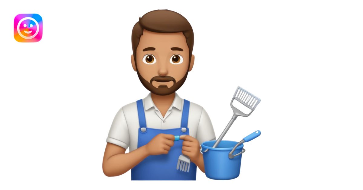 Guy with very short beard doing house chores emoji | AI Emoji Generator