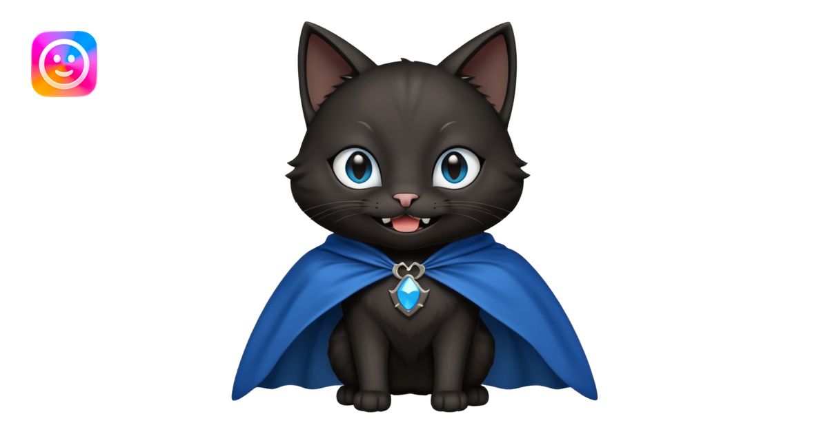 an all black anthropomorphic cat with blue eyes wears an all black cape ...