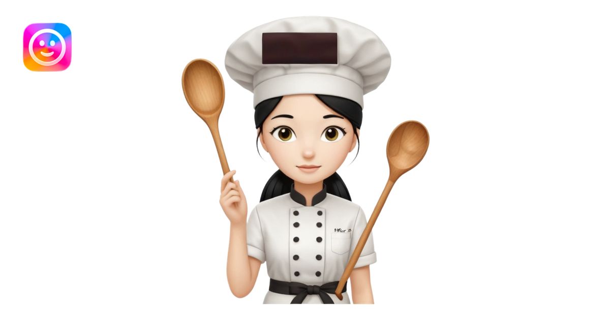 A beautiful girl wears a white chef's uniform. Her long, straight black ...