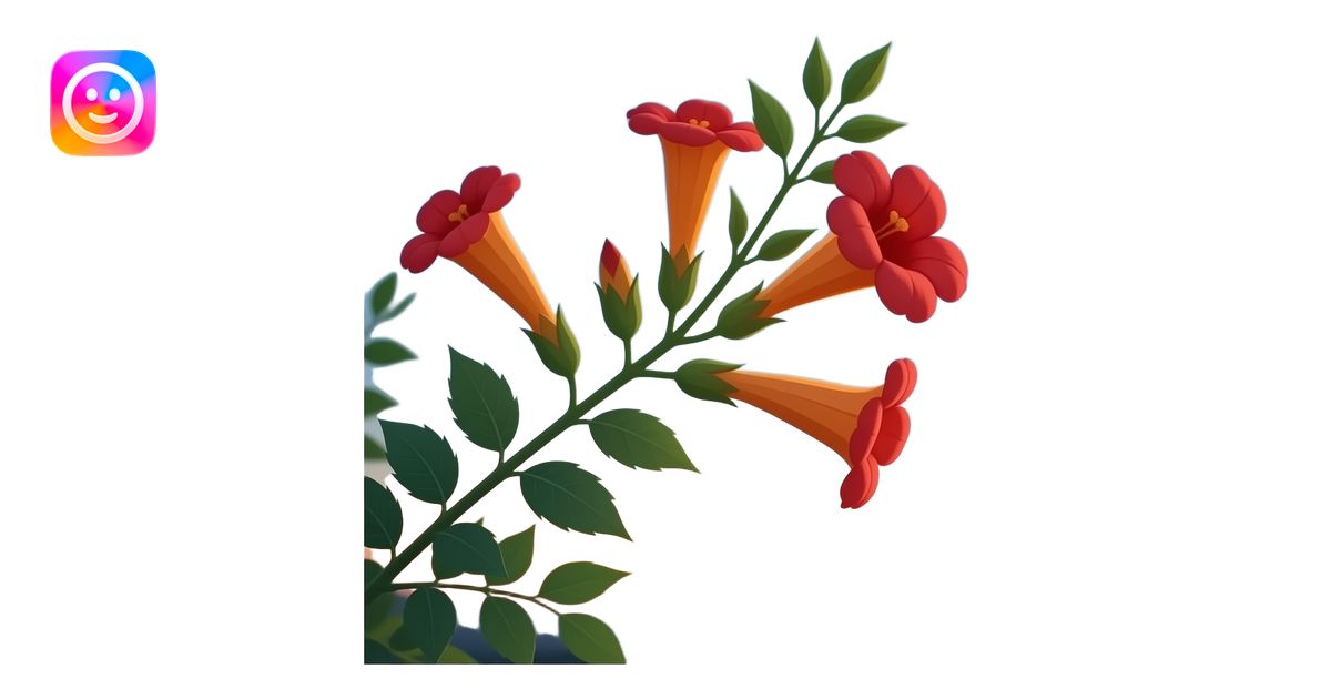 Realistic circular image (no white border): Campsis (tubular red‑orange ...