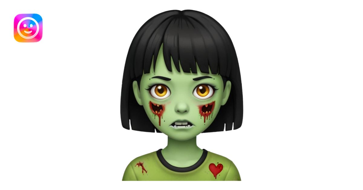 Emoji zombie girl verde com cabelo preto liso curto com franja emoji ...