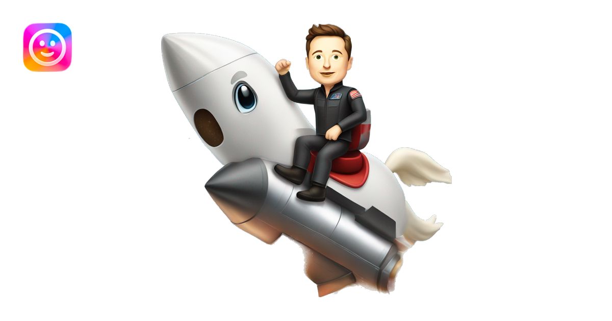 Elon Musk riding on top of a flying space rocket like a horse emoji ...