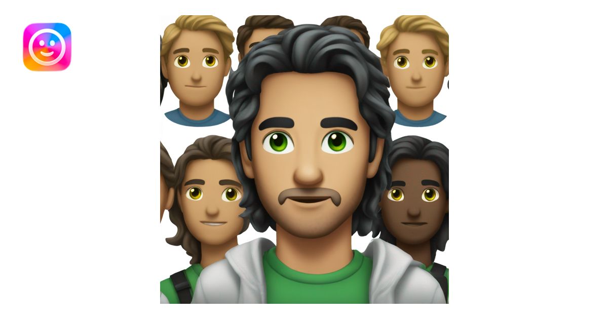 Handsome Gemini man with green eyes and black long hair emoji | AI ...