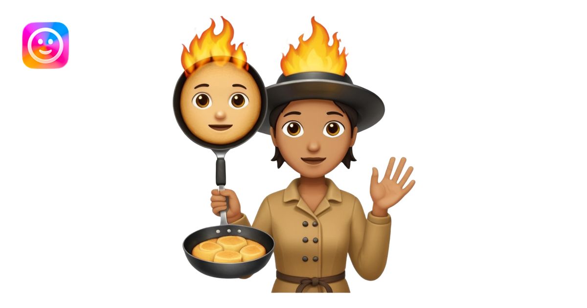 skillet with cornbread and hand on fire emoji | AI Emoji Generator