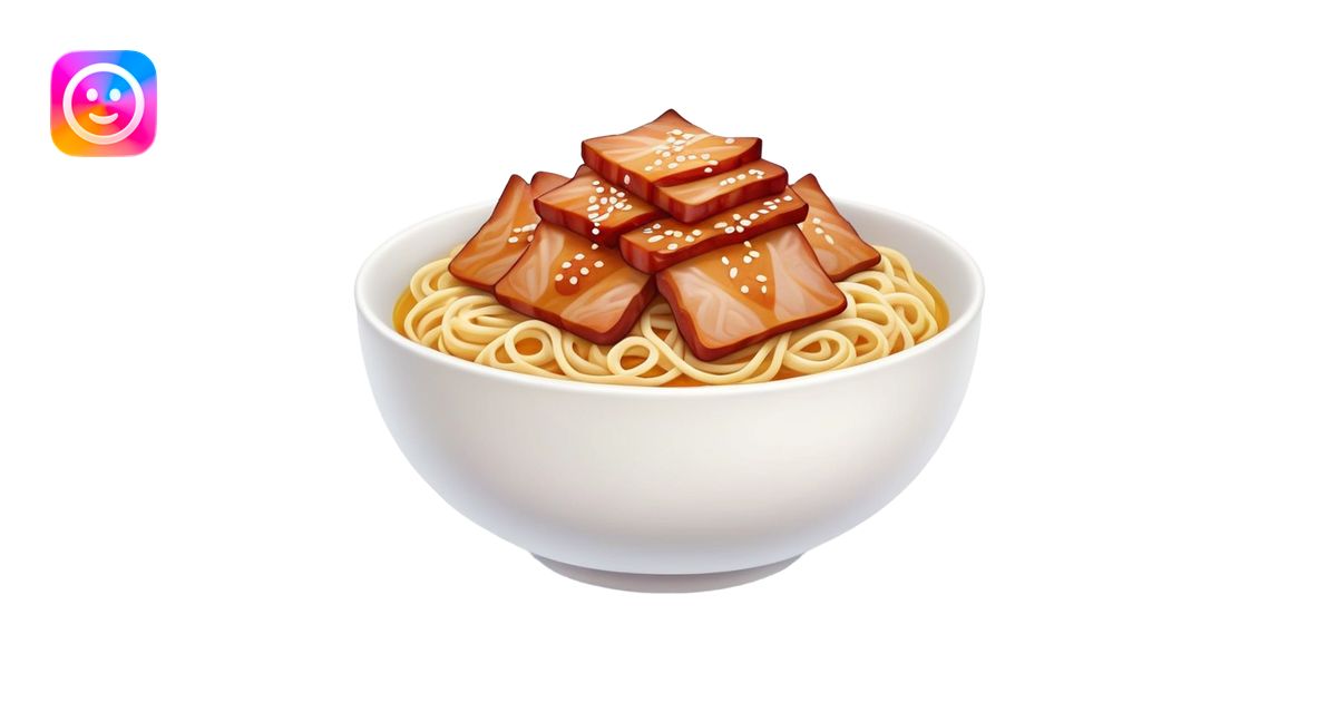 Cantonese Wonton Noodles with char siu pork, simplified emoji style ...
