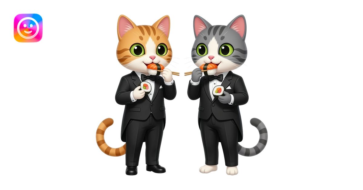 two feminine cats dressed in tuxedos eating sushi emoji | AI Emoji ...