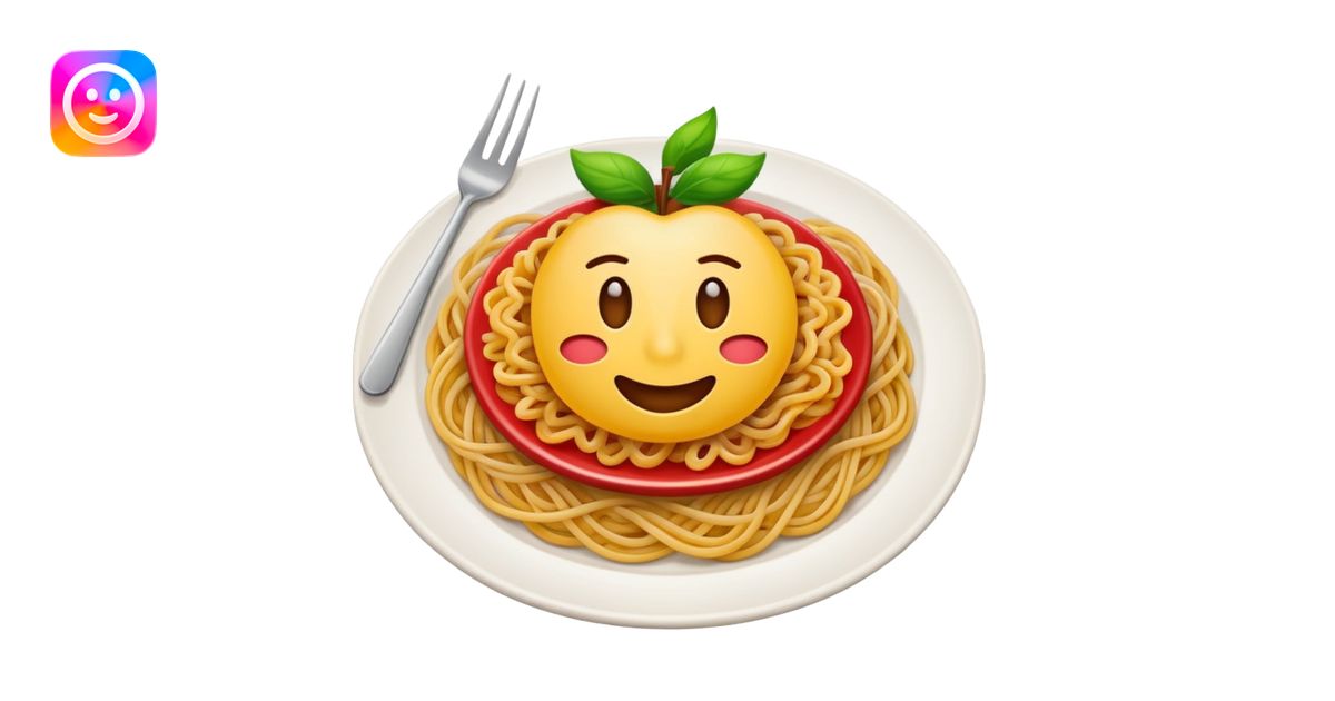 Emoji of a plate with grains and spaghetti, simple bright Apple-style ...