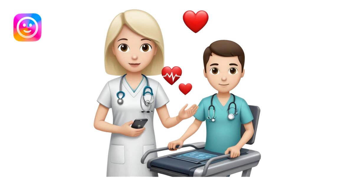 treadmill, patient in hospital gown, heart monitor, and doctor emoji ...