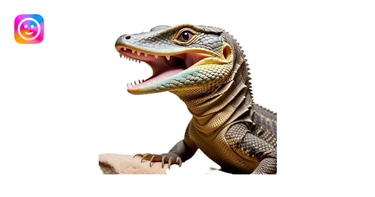 Cinematic Realistic Cute Yawning Monitor Lizard Portrait Emoji, Head ...