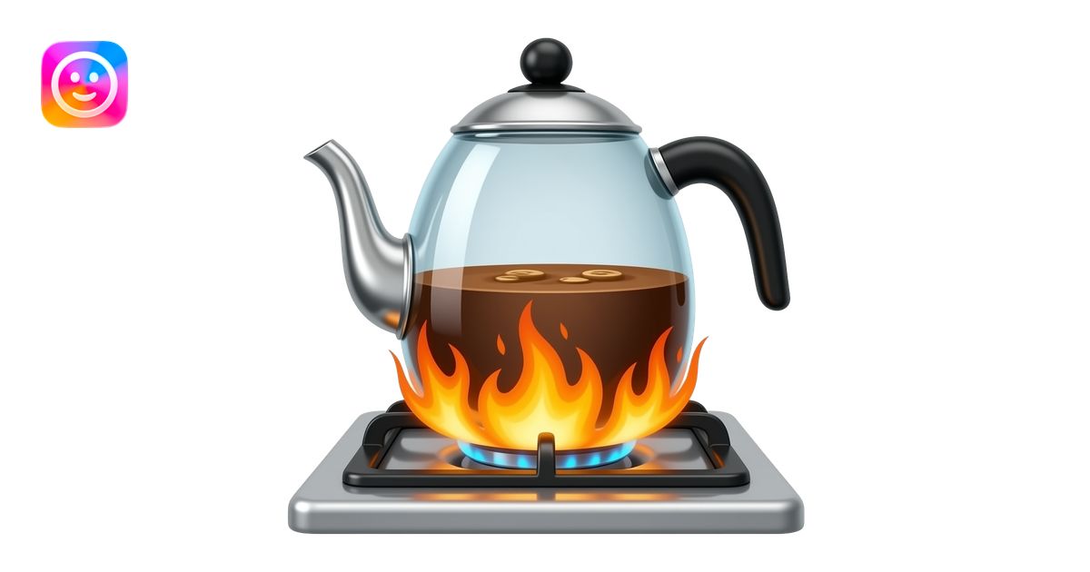 Hot coffee pot on stove with flames under it emoji | AI Emoji Generator