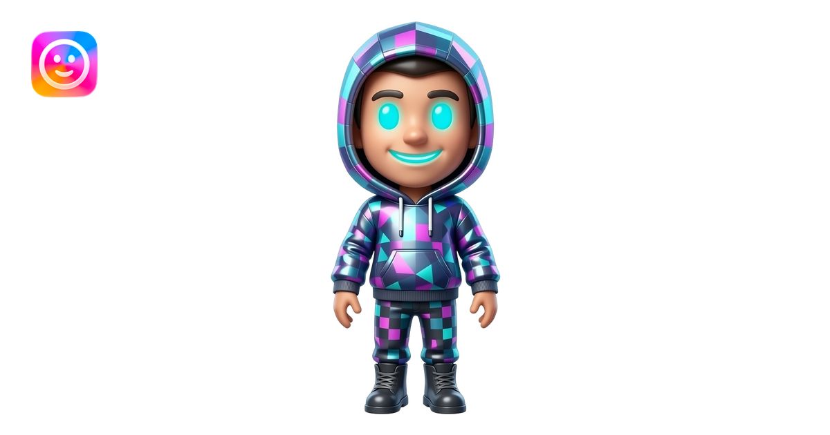 Glitch entity, full body, big head, small body, flickering pixel face ...