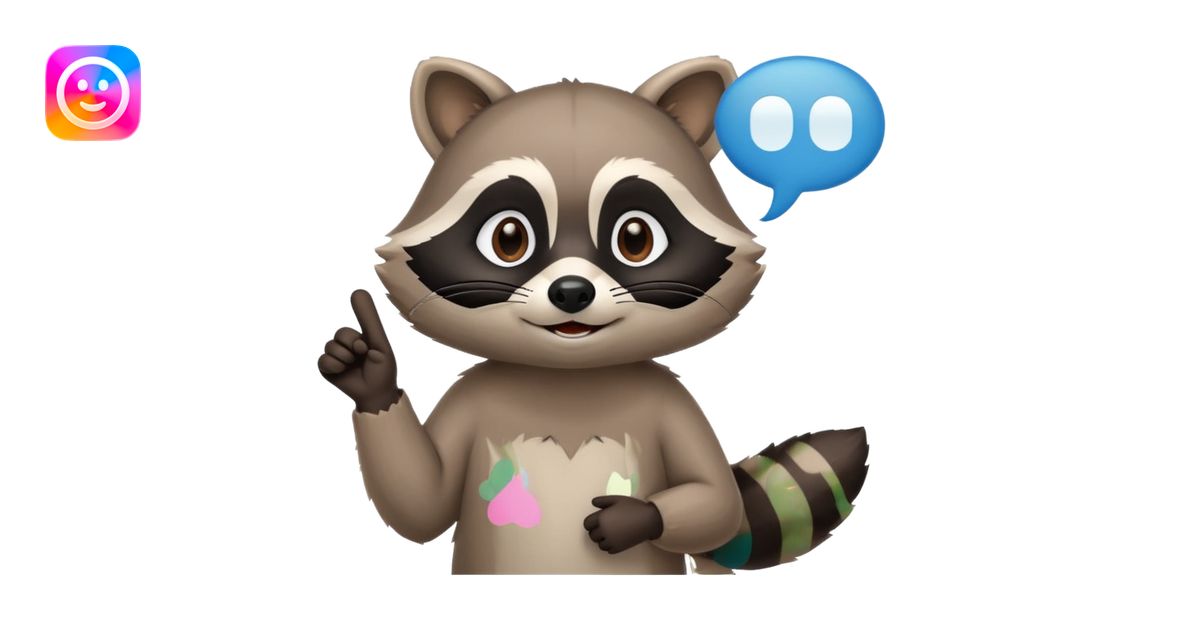 calm raccoon mascot pointing to text bubble, soft gesture, minimalistic ...